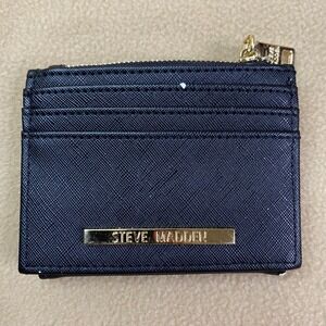 Steve Madden Black Faux Leather Zip Card Holder Wallet Coin Pouch ID Window‎ GUC